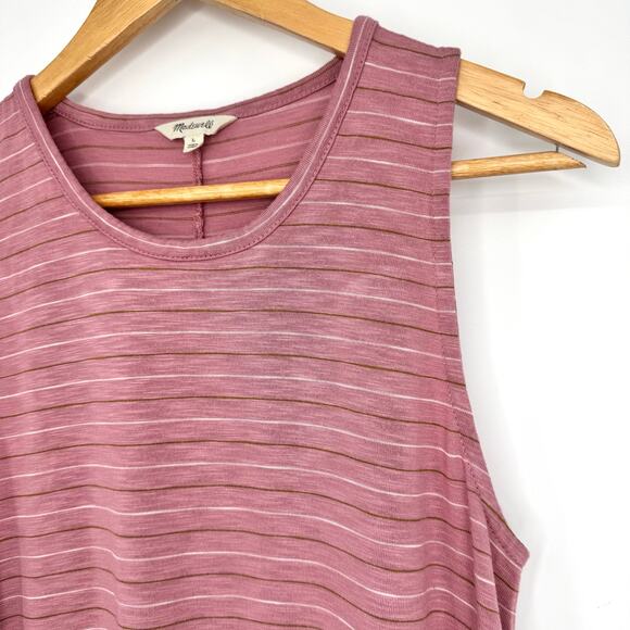 Madewell Highpoint Tank Dress in Chapin Stripe Sz Large Weathered Berry - Picture 6 of 13